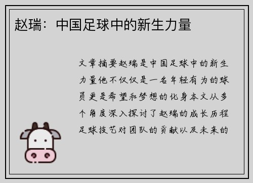 赵瑞：中国足球中的新生力量